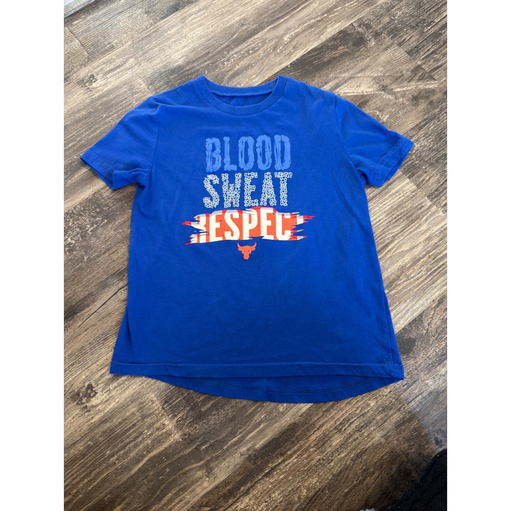 Under Armour Project Rock Blood Sweat Respect Blue Graphic Tee Youth XXS